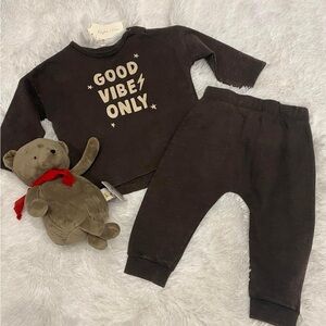 NWTS- Rylee + Cru/Good Vibes Only Brown Outfit/Pants and top, Sz 12-18 months